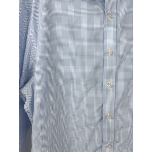 Charles Tyrwhitt Dress Shirt 17.5/38 Slim Fit Non Iron Blue White Plaid‎ - Picture 3 of 4